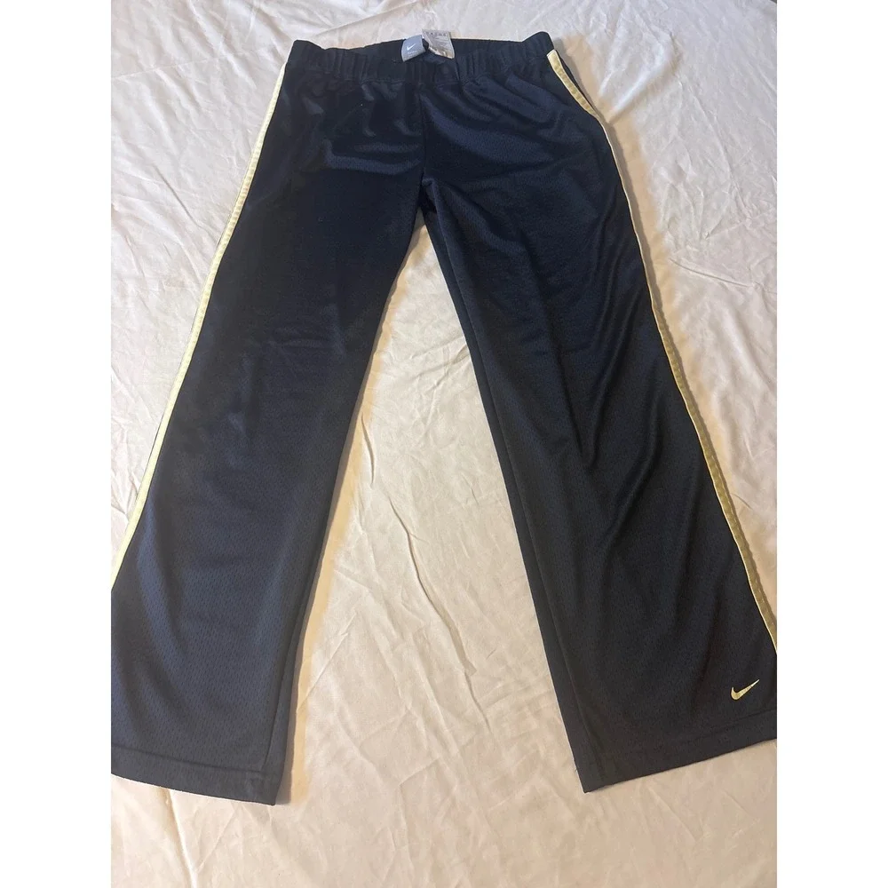 Nike Mesh Track Pants Boys M Navy Blue Excellent‎ Yellow Stripe Swoosh Athletic